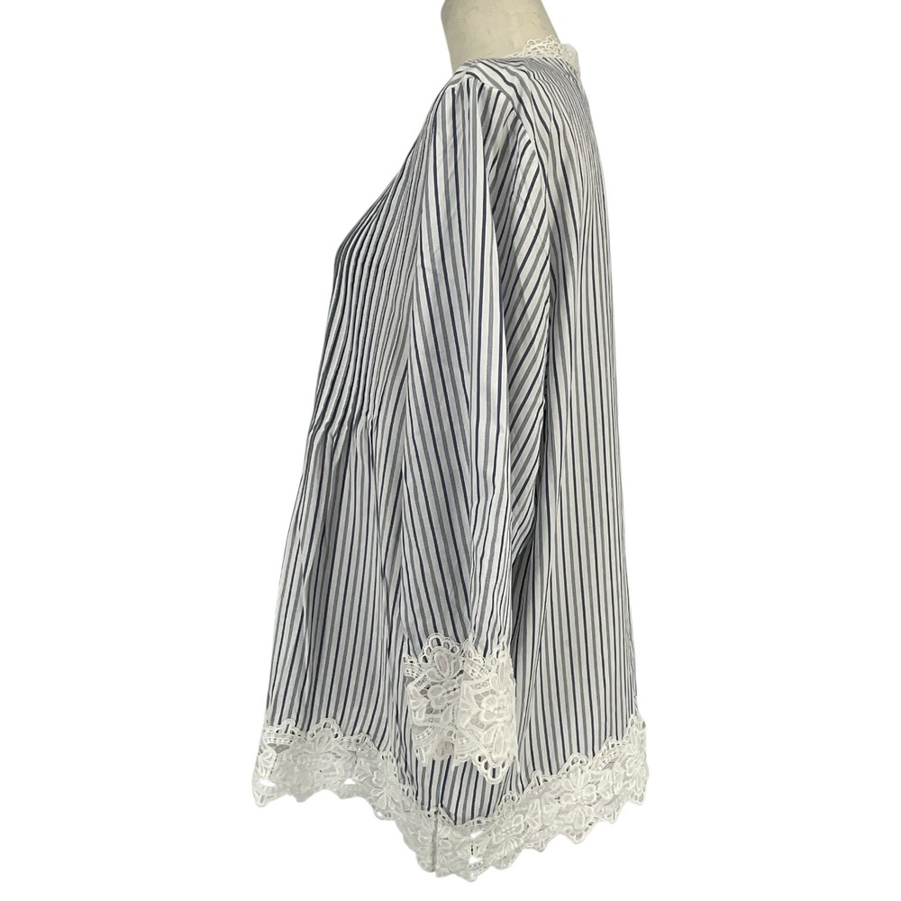 Chelsea & Theodore Woman Blue White Striped Lace Trim Tunic Top 1X Cottagecore - Picture 4 of 11